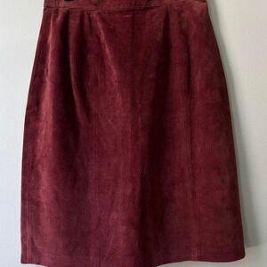 Vintage Burgundy Grunge Leather Preppy Suede Midi Skirt - XS - Small